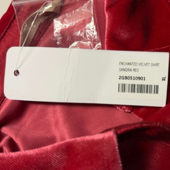 Soft Surroundings Women’s XL Enchanted Velvet Shirt Sangria Red Gold Buttons - Picture 11 of 13